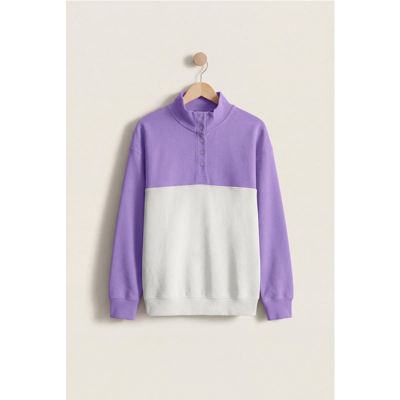 Enorsia Womens Purple Colour Block LS High Neck Sweatshirt - UK 16