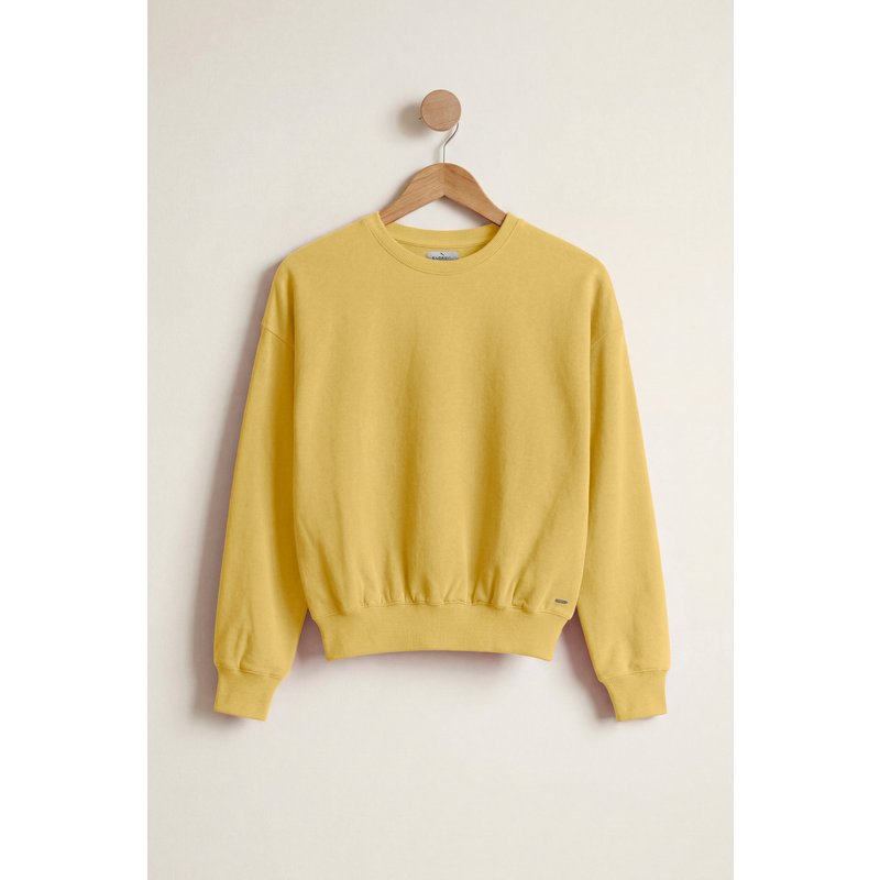 Enorsia Womens Yellow Ribbed Hem Cropped Sweatshirt - UK 12