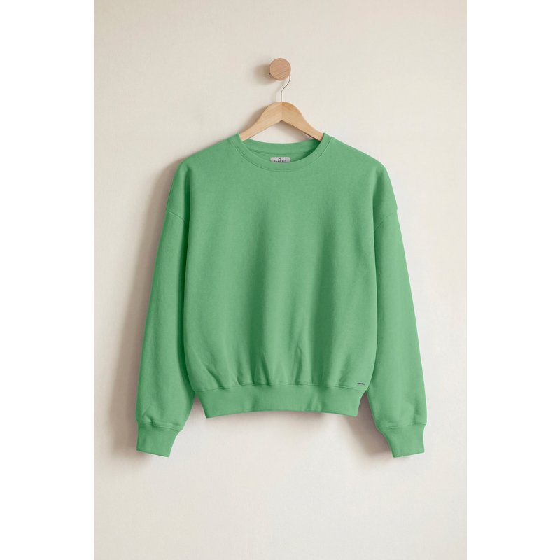 Enorsia Womens Green Ribbed Hem Cropped Sweatshirt - UK 8