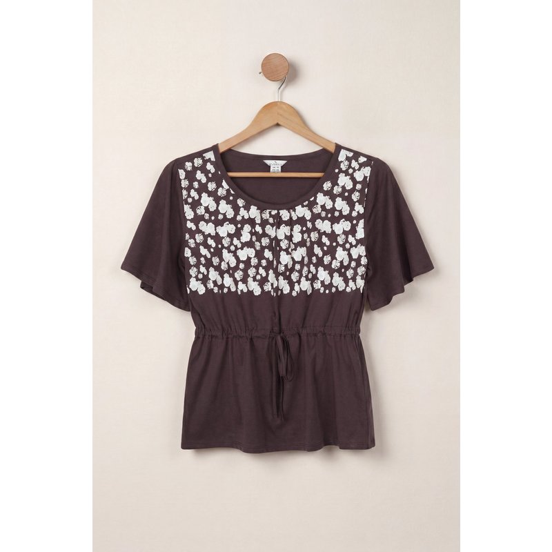 Enorsia Womens Brown Floral Print Drawstring T-Shirt - UK 18