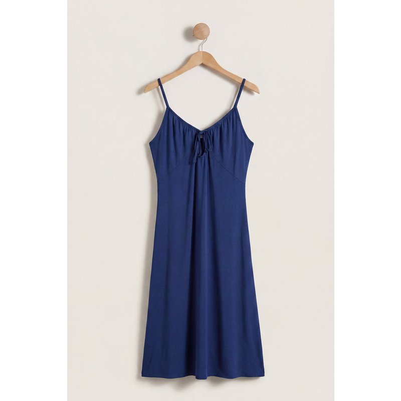 Enorsia Womens Navy Strappy Cotton Jersey Midi Nightdress - UK 16