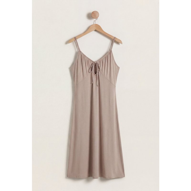 Enorsia Womens Cream Strappy Cotton Jersey Midi Nightdress - UK 8