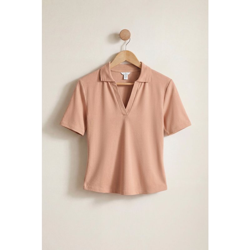 Enorsia Womens Nude V-Neck Polo Shirt - UK 8