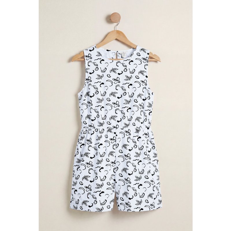 Enorsia Womens Black Sleeveless All Over Print Playsuit - UK 8