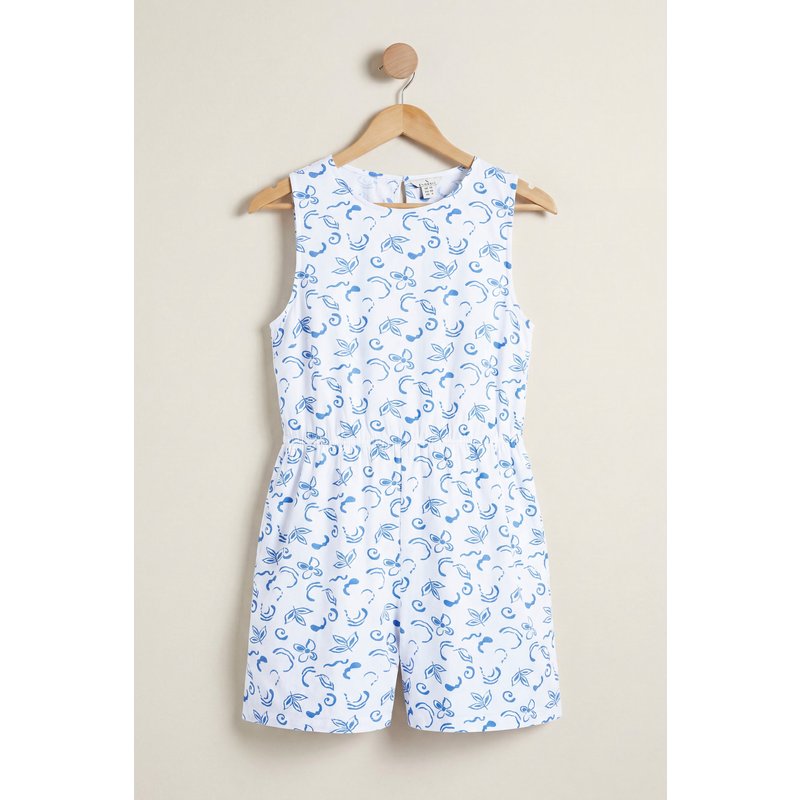 Enorsia Womens Blue Sleeveless All Over Print Playsuit - UK 8