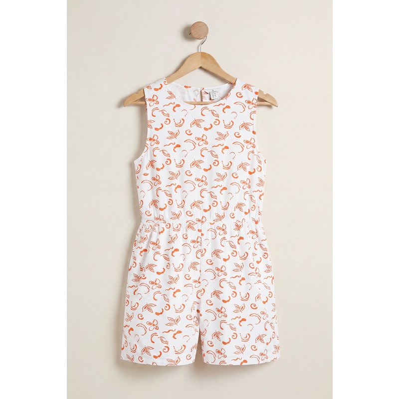 Enorsia Womens Orange Sleeveless All Over Print Playsuit - UK 8