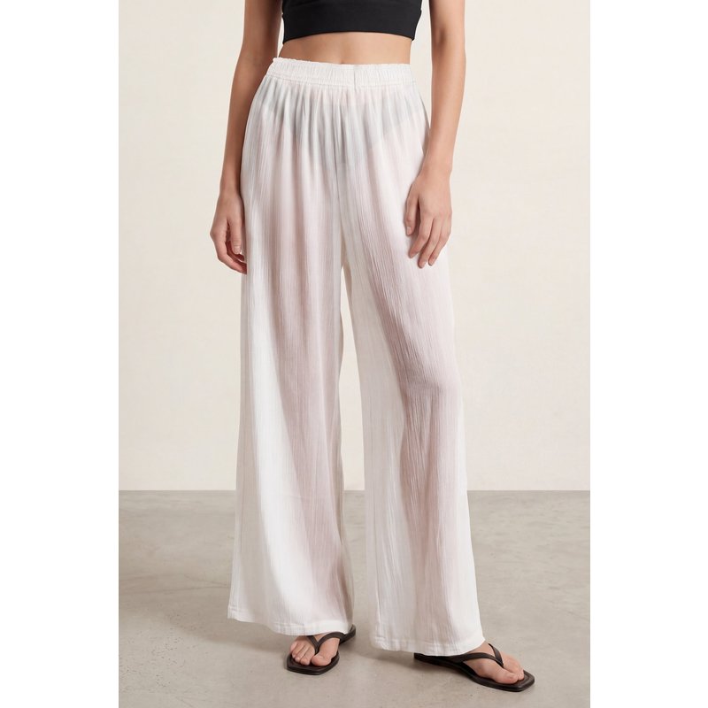 Enorsia Womens White Sheer Crepe Wide Leg Trouser - UK 18