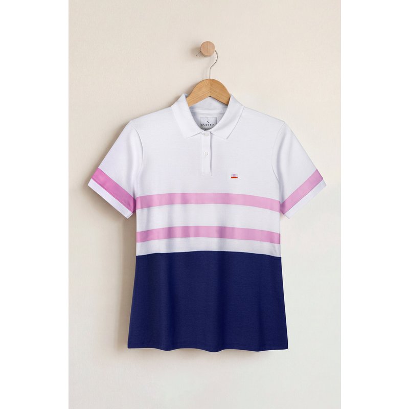 Enorsia Womens White Colour Block Striped Polo Shirt - UK 8