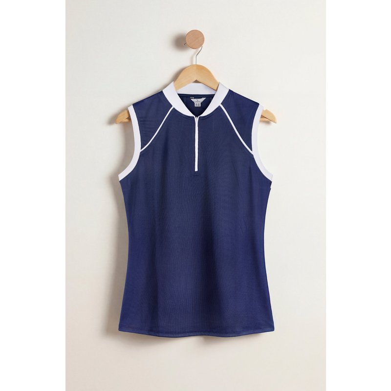 Enorsia Womens Blue Sleeveless Quarter Zip Polo Shirt - UK 12