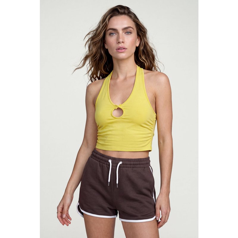 Enorsia Womens Yellow Halter Crop Top - UK 8