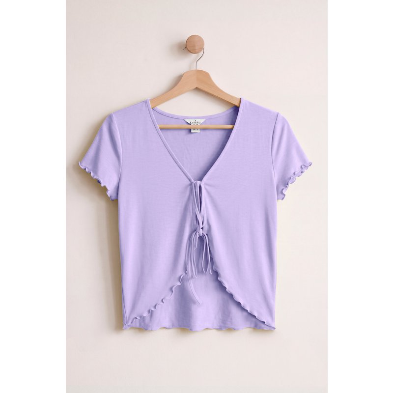 Enorsia Womens Purple Cotton Rich Lettuce Edge T-Shirt - UK 14