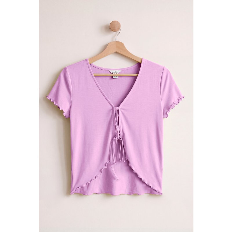 Enorsia Womens Pink Cotton Rich Lettuce Edge T-Shirt - UK 12