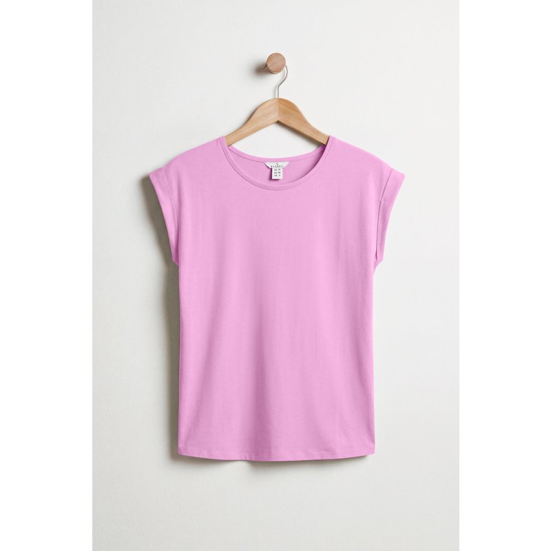 Enorsia Womens Pink Shoulder Pad Roll Sleeve T-Shirt - UK 12