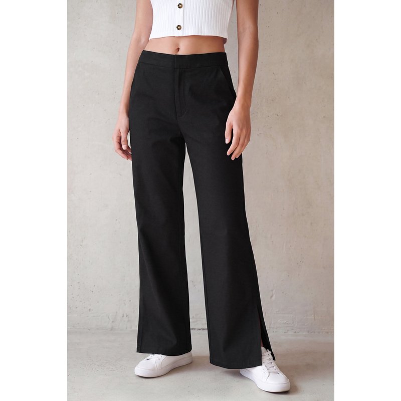 Enorsia Womens Black Relaxed Twill Wide Leg Trouser - UK 12