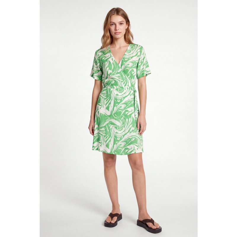 Enorsia Womens Green Abstract Print Short Sleeve Wrap Dress - UK 8