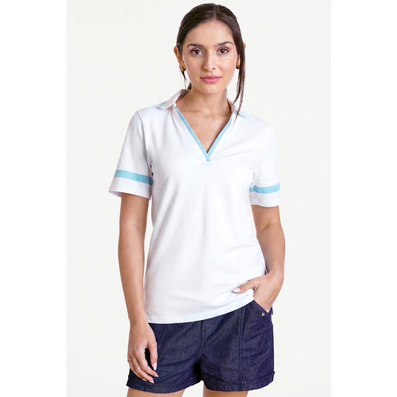 Enorsia Womens Sky Cornelia stripe Short Sleeve Polo Shirt - UK 12