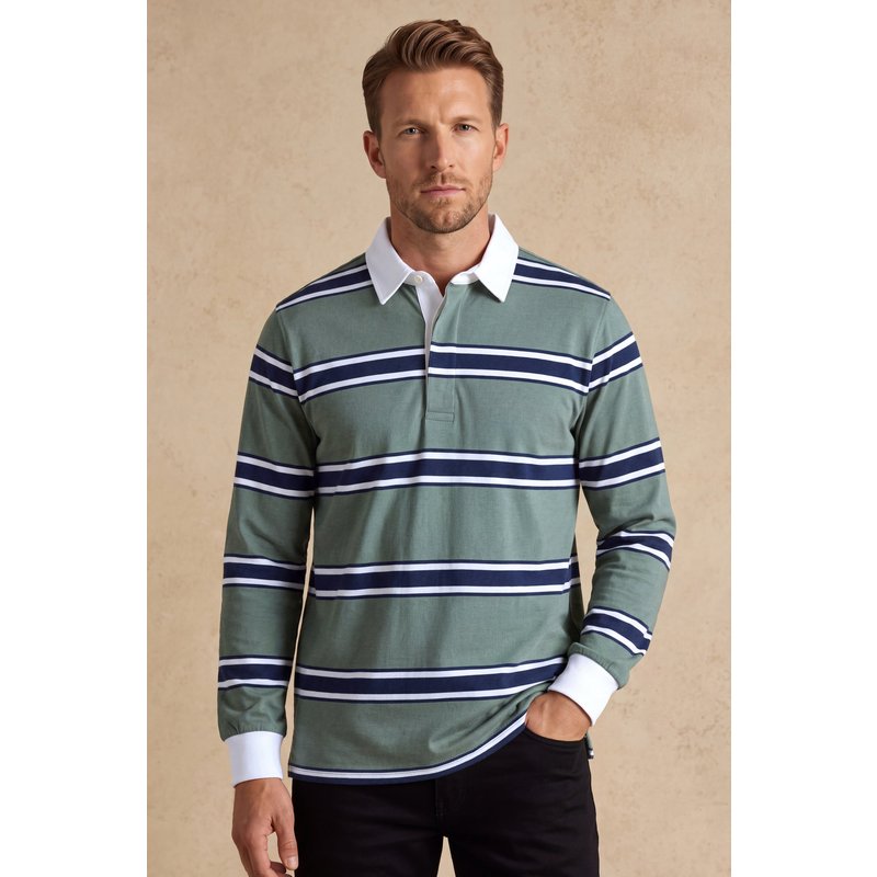 Enorsia Mens Green Long Sleeve Rugby Polo Shirt - UK XL