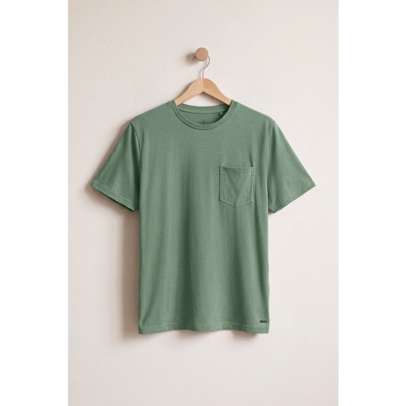 Enorsia Mens Green Front Pocket Short Sleeve T-Shirt - UK M