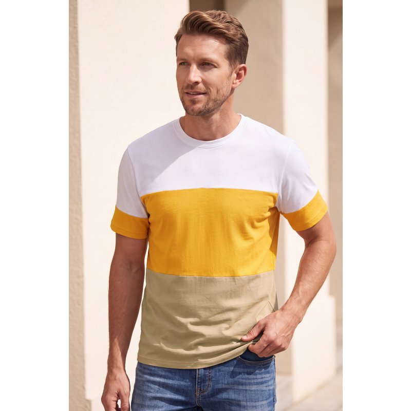 Enorsia Mens White Colour Block T-Shirt - UK M