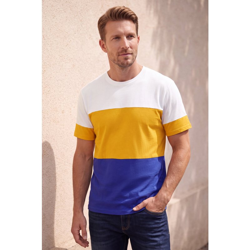Enorsia Mens Yellow Colour Block T-Shirt - UK S