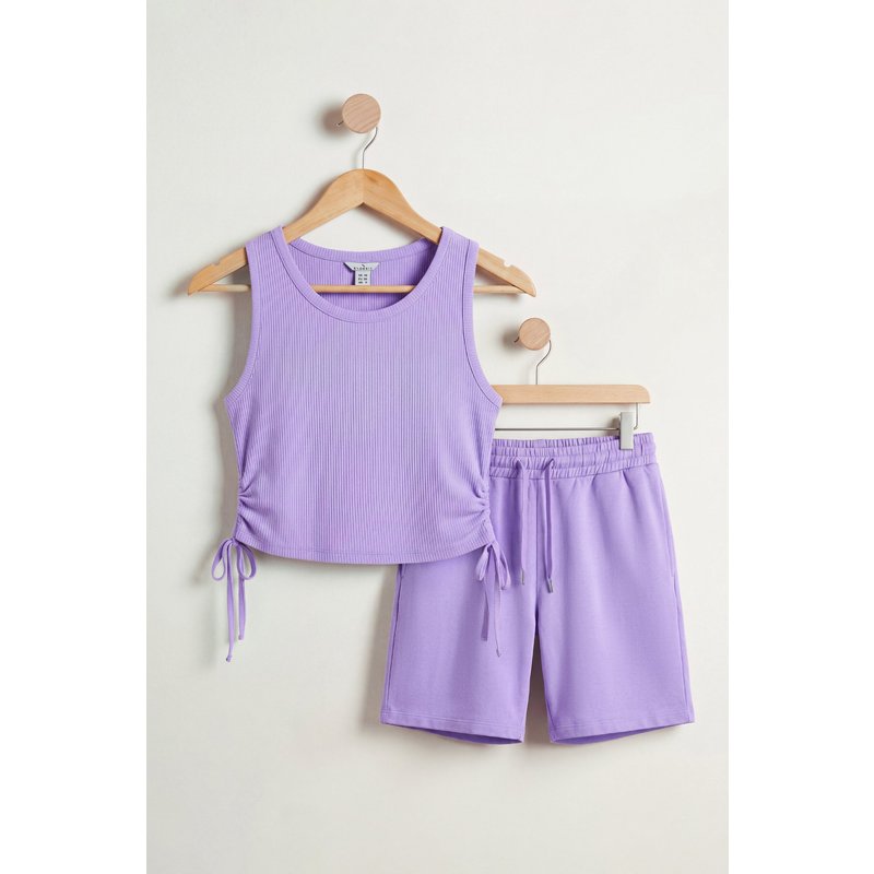 Enorsia Womens Purple Lounge Set with Ruched Details - UK 16