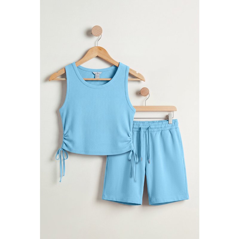 Enorsia Womens Blue Lounge Set with Ruched Details - UK 8