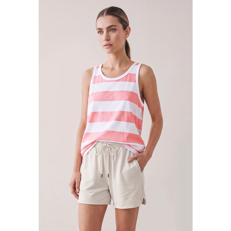 Enorsia Womens Pink Stripe Cotton Vest Top - UK 16