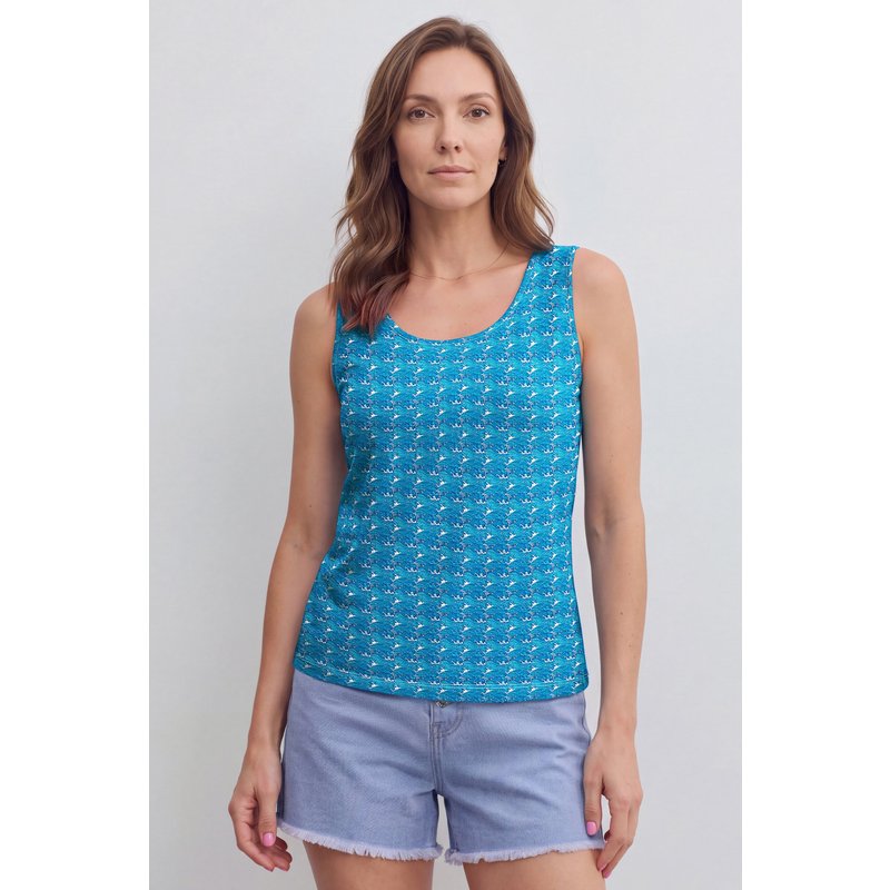 Enorsia Womens Blue Wave Printed Vest Tank Top - UK 14