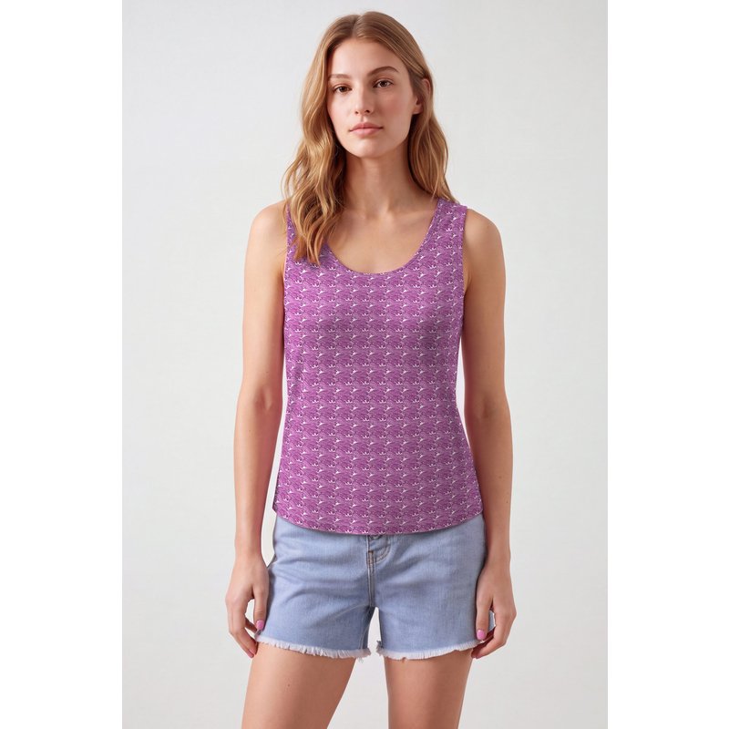 Enorsia Womens Pink Wave Printed Vest Tank Top - UK 8