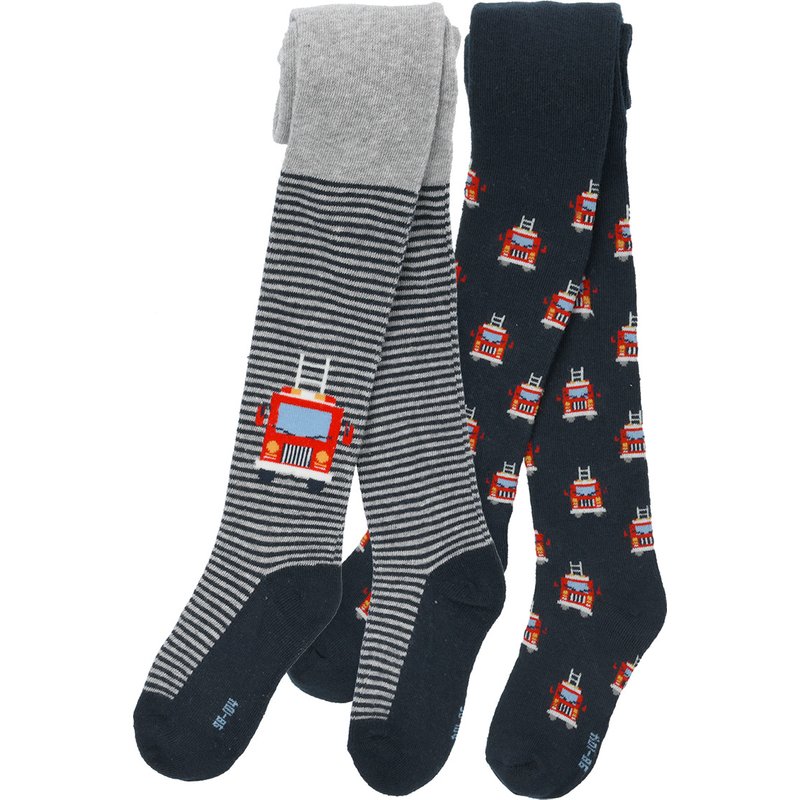 2 Jungen Strumpfhosen mit Feuerwehr-Motiven