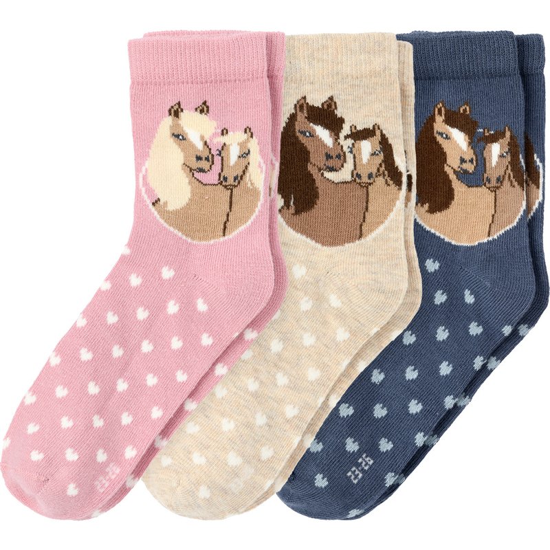 3 Paar Mädchen Socken mit Pferde-Motiven