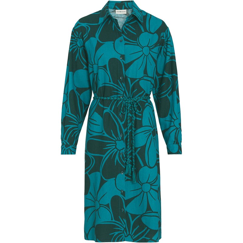 Damen Leinen-Hemdkleid mit Blumen-Allover