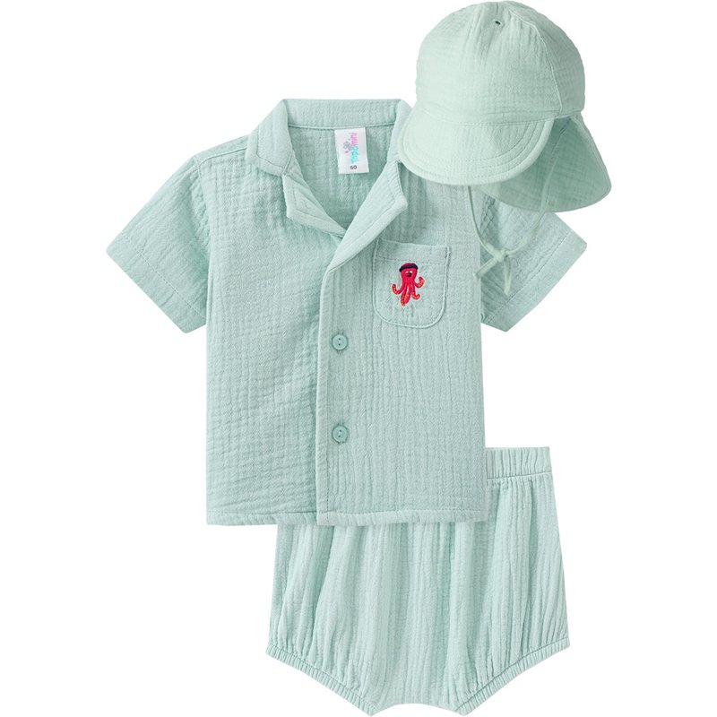 Newborn Set aus Musselin-Hemd, Shorts und Hut