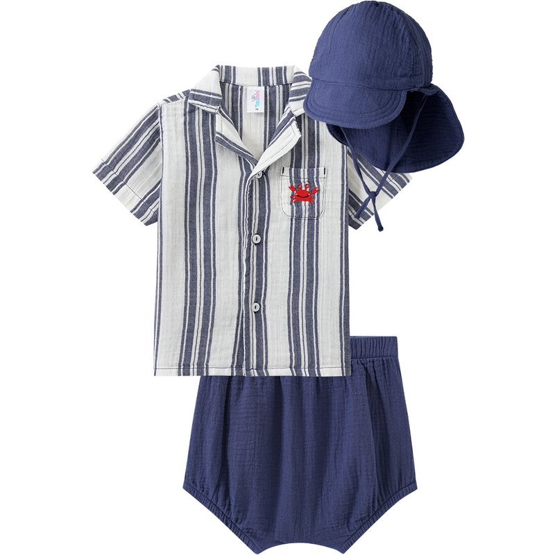 Baby Set aus Musselin-Hemd, Shorts und Hut