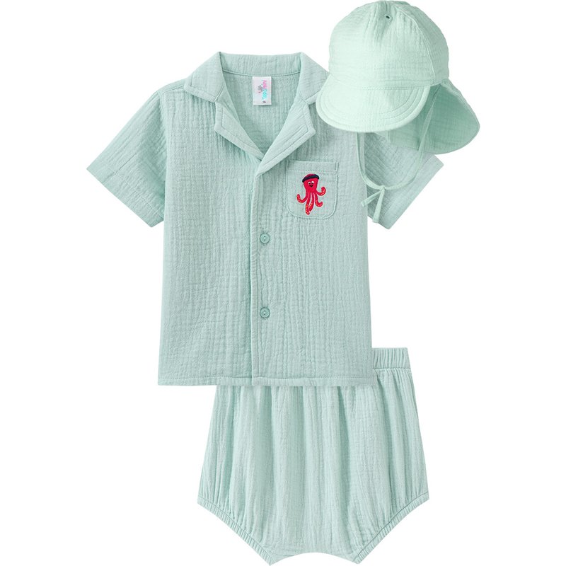 Baby Set aus Musselin-Hemd, Shorts und Hut