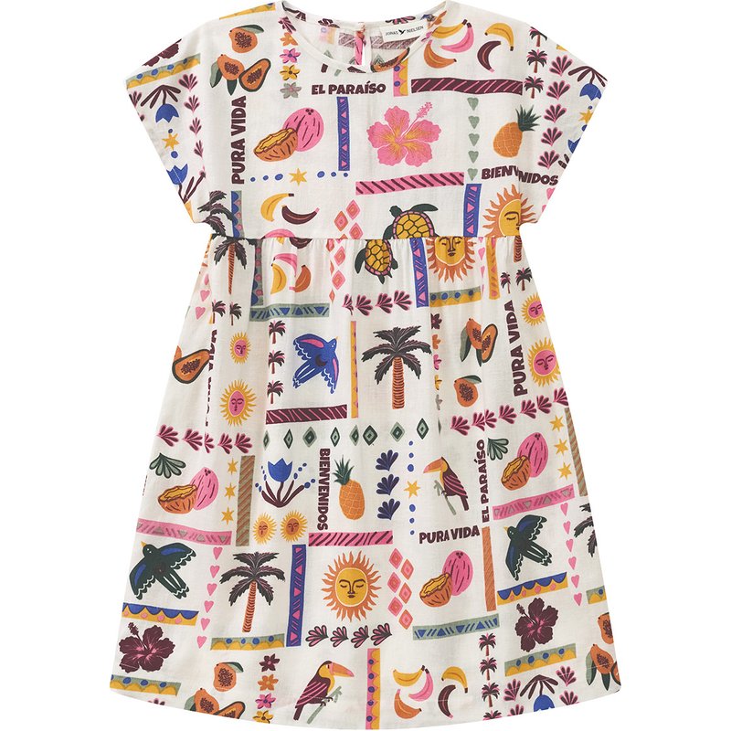 Mädchen Leinen-Kleid mit Allover-Print