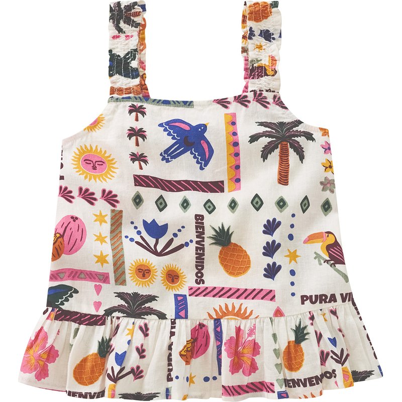 Mädchen Leinen-Top mit Allover-Print
