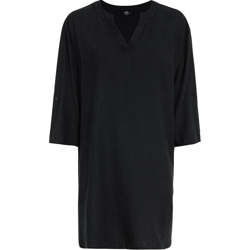 Damen Leinen-Longbluse mit V-Ausschnitt
