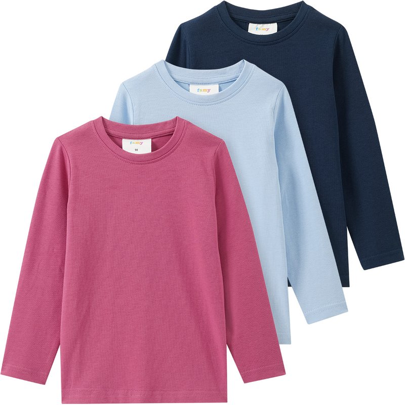 3 Mädchen Langarmshirts in Unifarben