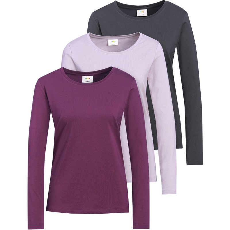3 Damen Langarmshirts in Unifarben
