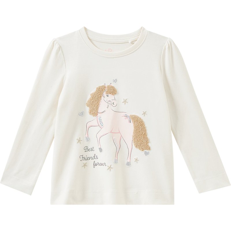 Mädchen Langarmshirt mit Pferde-Applikation