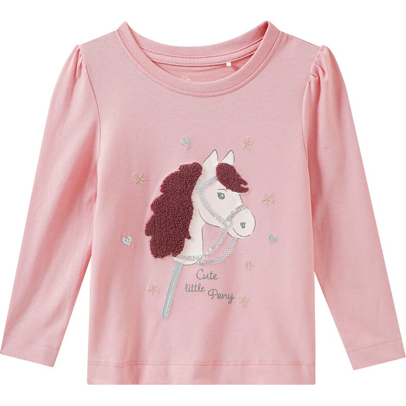 Mädchen Langarmshirt mit Pferde-Applikation
