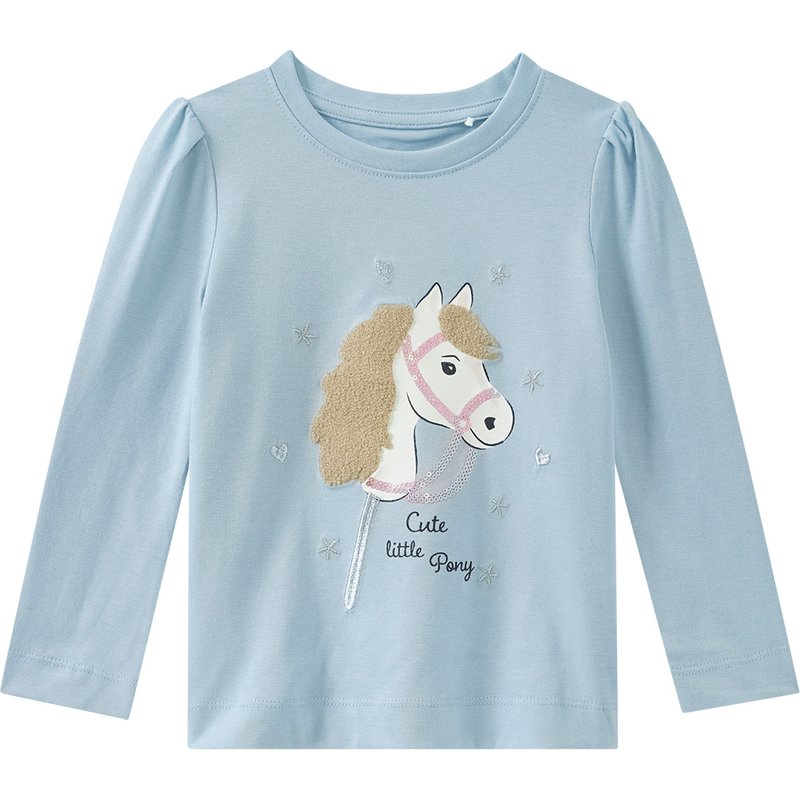 Mädchen Langarmshirt mit Pferde-Applikation