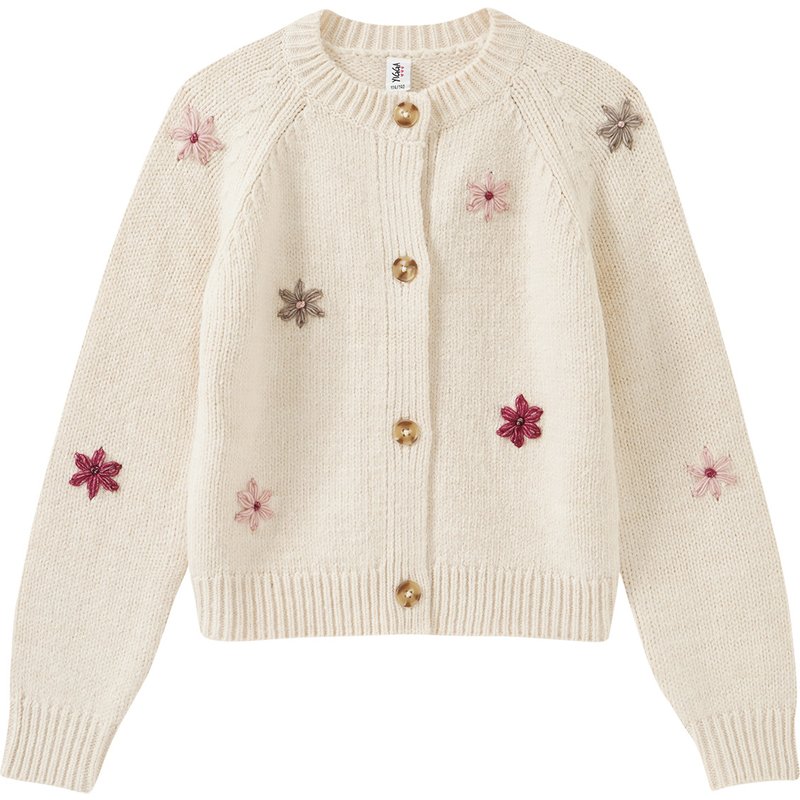 Mädchen Strickjacke mit Blumen-Stickerei