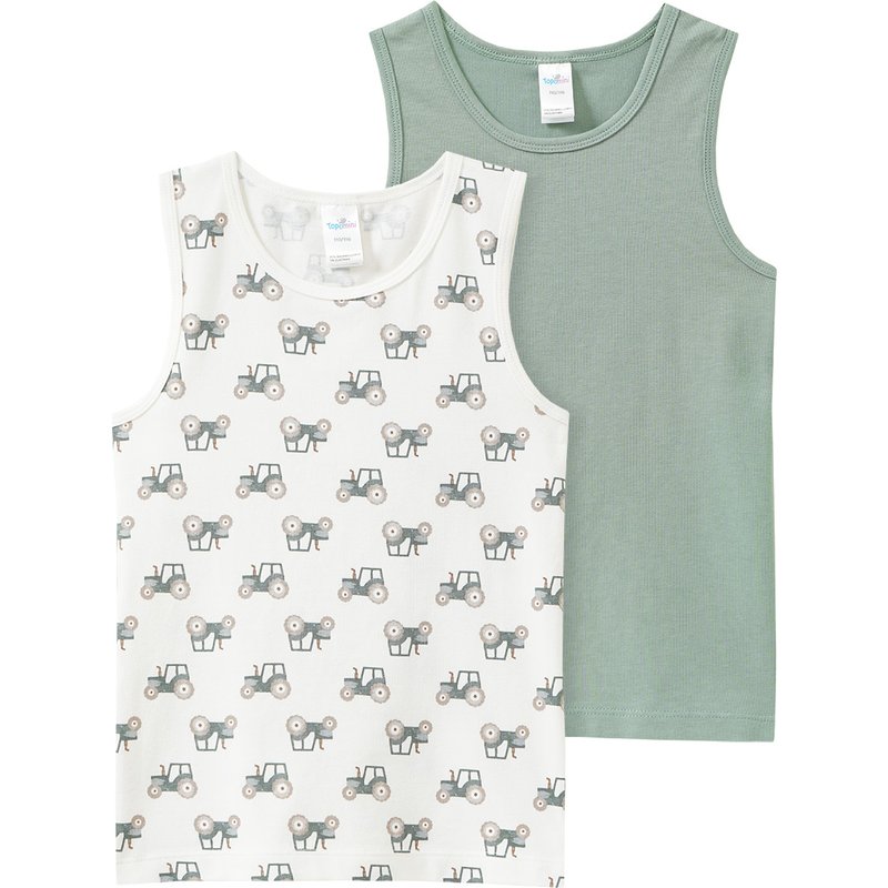 2 Baby Unterhemden mit Trecker-Motiv