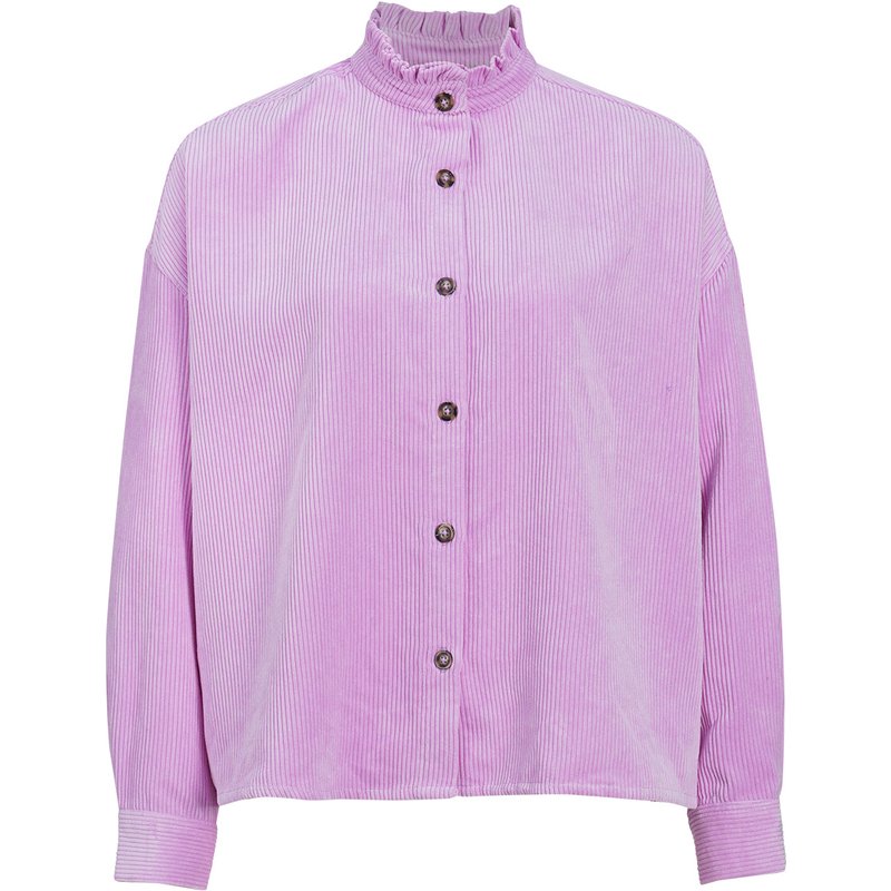 Damen Cordbluse mit Rüschenkragen