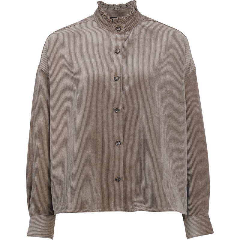 Damen Cordbluse mit Rüschenkragen