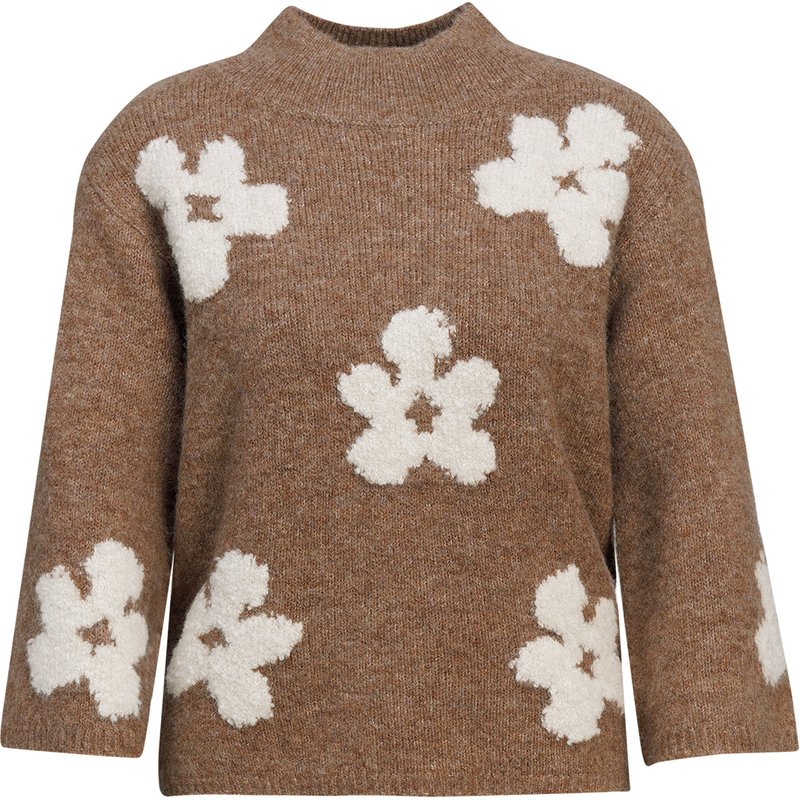 Damen Strickpullover mit Blumenmuster