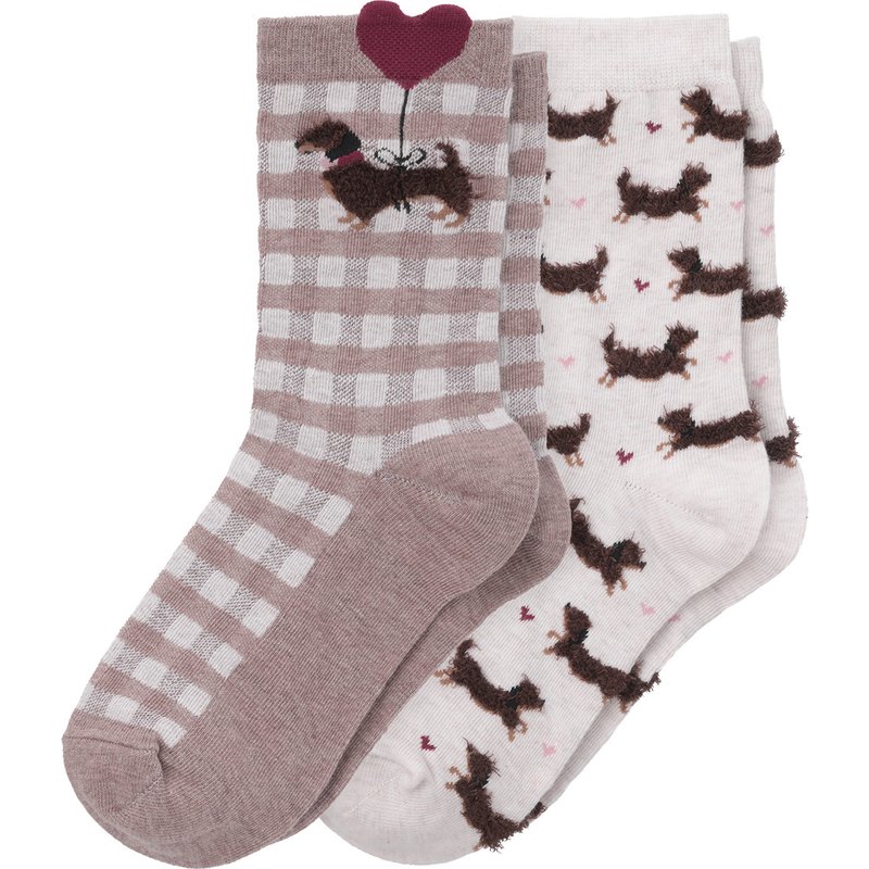 2 Paar Damen Socken mit Dackel-Motiven