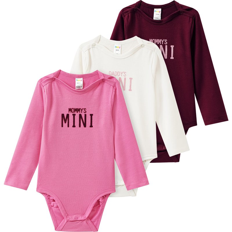 3 Baby Langarmbodys mit Flock-Print
